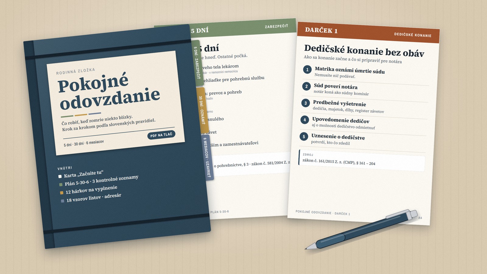 Zložka Pokojné odovzdanie otvorená na kuchynskom stole